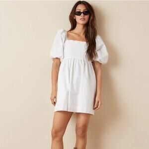 American Eagle White Smocked Puff Sleeve Mini Dress Cotton Size Large